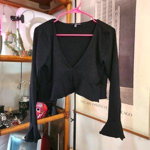 Dolls Kill black ruffle-sleeve crop top with deep v, XL by CURRENT MOOD